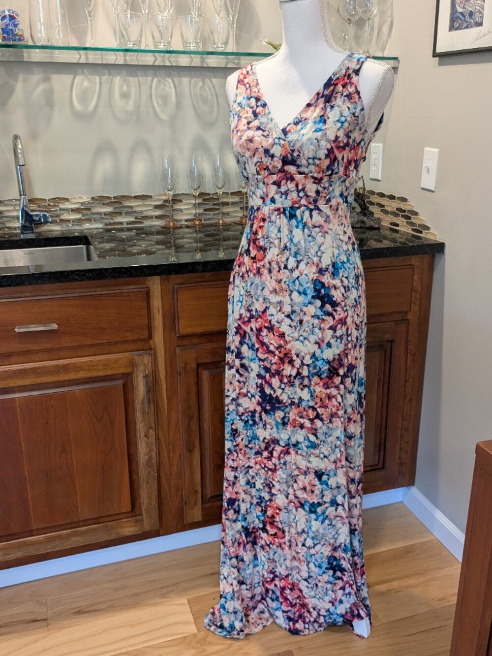Body Skimming Powder Pink Sky Blue Sleeveless Knit Empire Waist Maxi Sun Dress